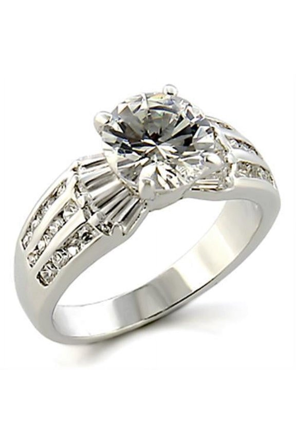 96313 - Rhodium Brass Ring with AAA Grade CZ in Clear