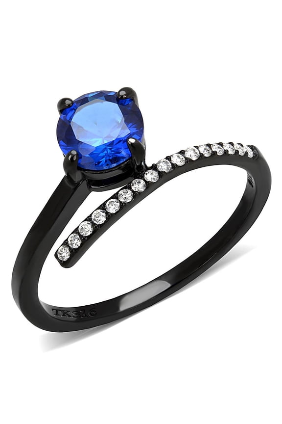 DA038 - IP Black(Ion Plating) Stainless Steel Ring with Synthetic Spinel in London Blue