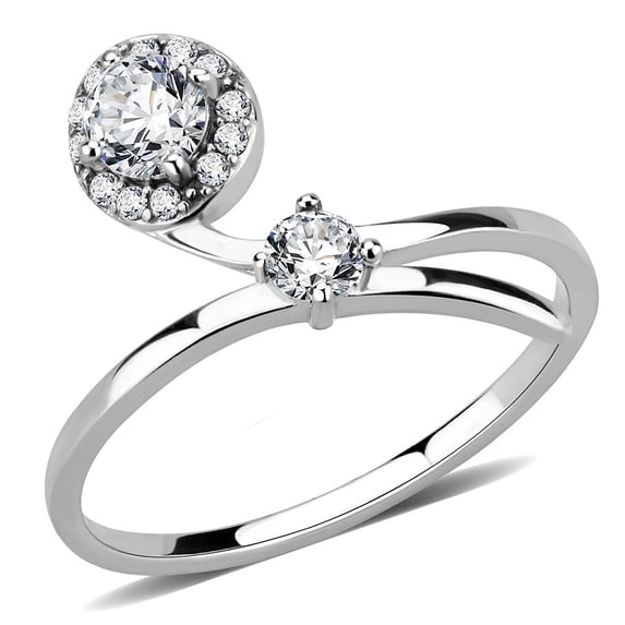 RareGem DA260 - High polished (no plating) Stainless Steel Ring with AAA Grade CZ in Clear