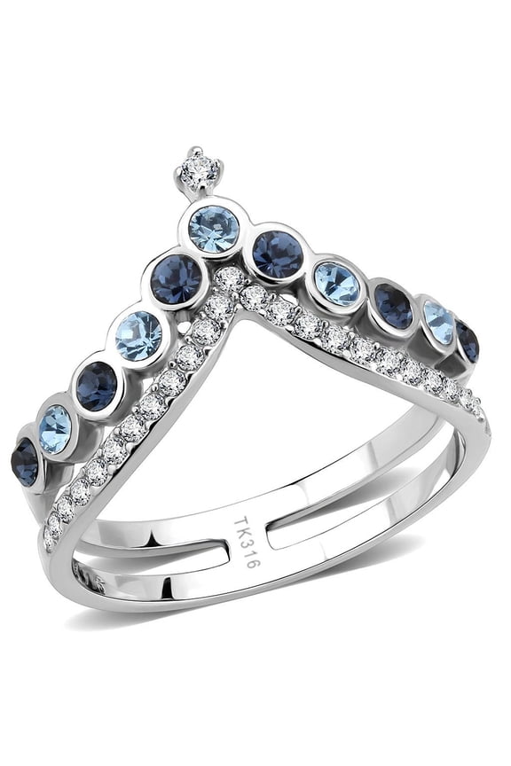 DA305 - No Plating Stainless Steel Ring with Top Grade Crystal in Multi Color