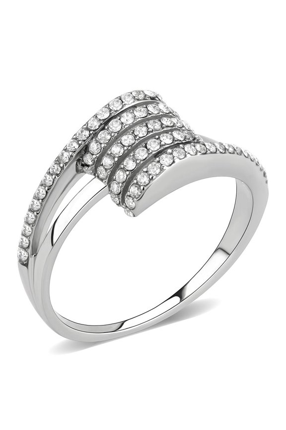 DA342 - No Plating Stainless Steel Ring with AAA Grade CZ in Clear