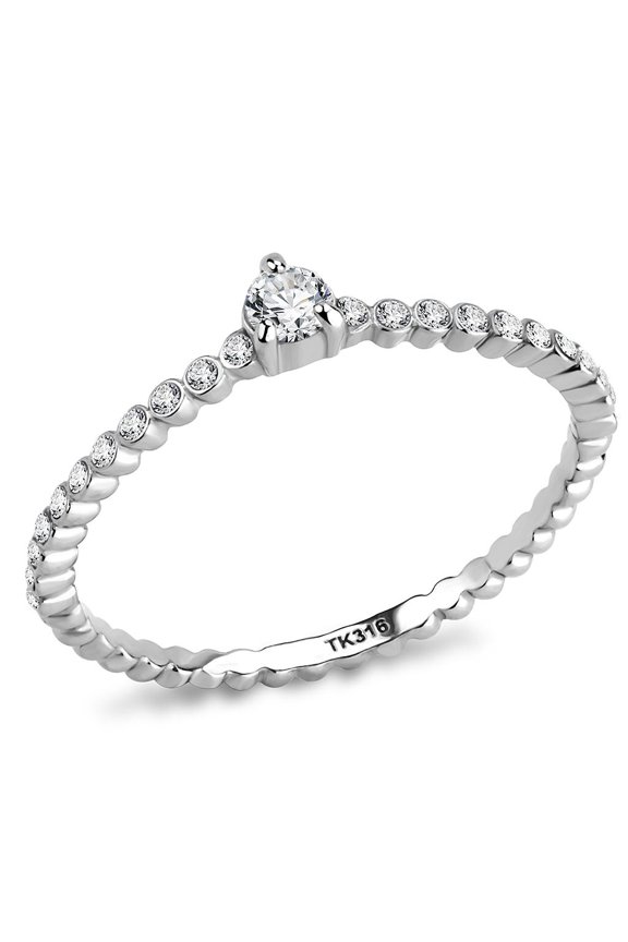 DA343 - No Plating Stainless Steel Ring with AAA Grade CZ in Clear