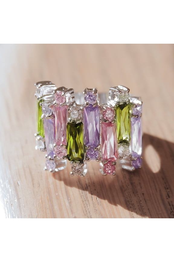 Kora Cocktail Ring - 925 Sterling Silver, AAA CZ , Multi Color - 37611