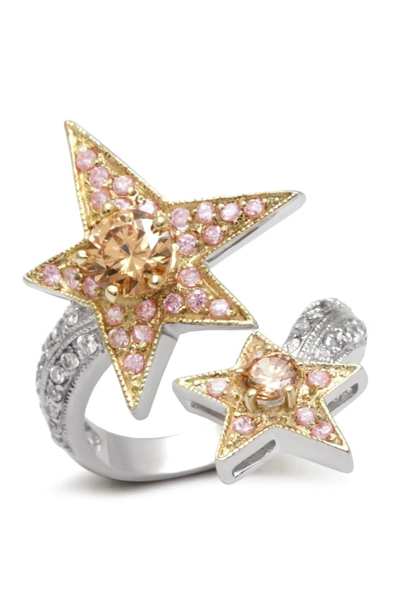 LOA501 - Reverse Two-Tone Brass Ring with AAA Grade CZ in Champagne