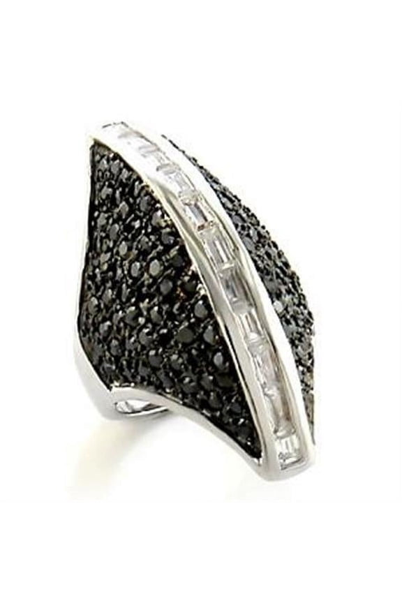 LOA581 - Rhodium + Ruthenium Brass Ring with AAA Grade CZ in Jet