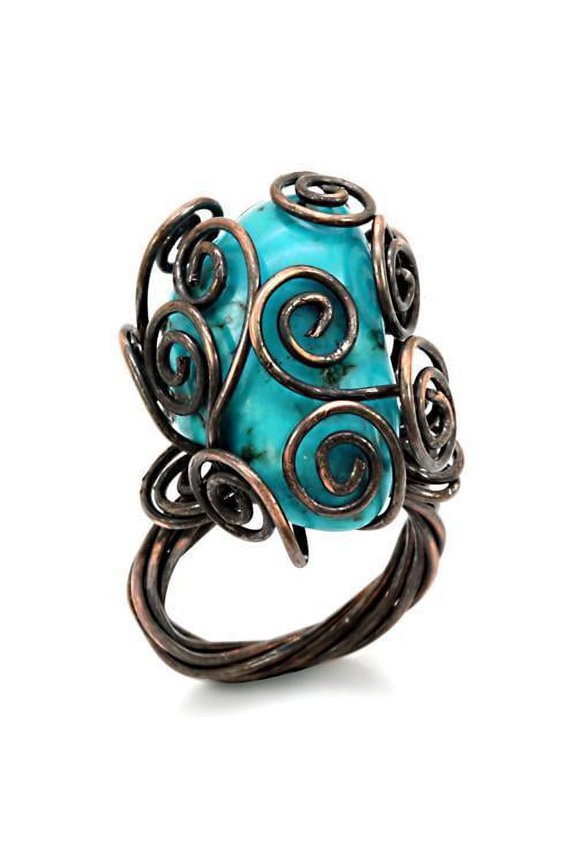 LOA597 - Antique Tone Brass Ring with Synthetic Turquoise in Turquoise
