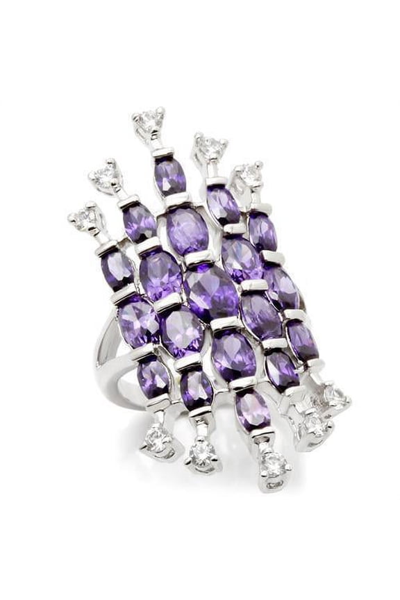 LOA933 - Rhodium Brass Ring with AAA Grade CZ in Amethyst