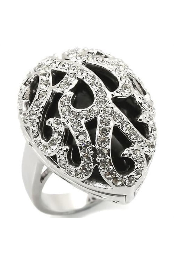 LOA943 - Rhodium Brass Ring with Semi-Precious Agate in Jet
