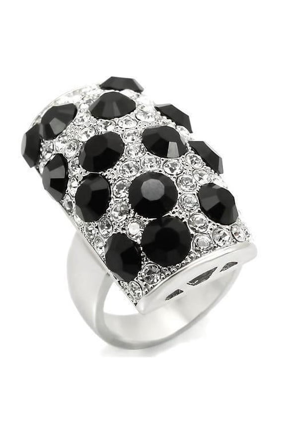 LOA944 - Rhodium Brass Ring with Top Grade Crystal in Jet