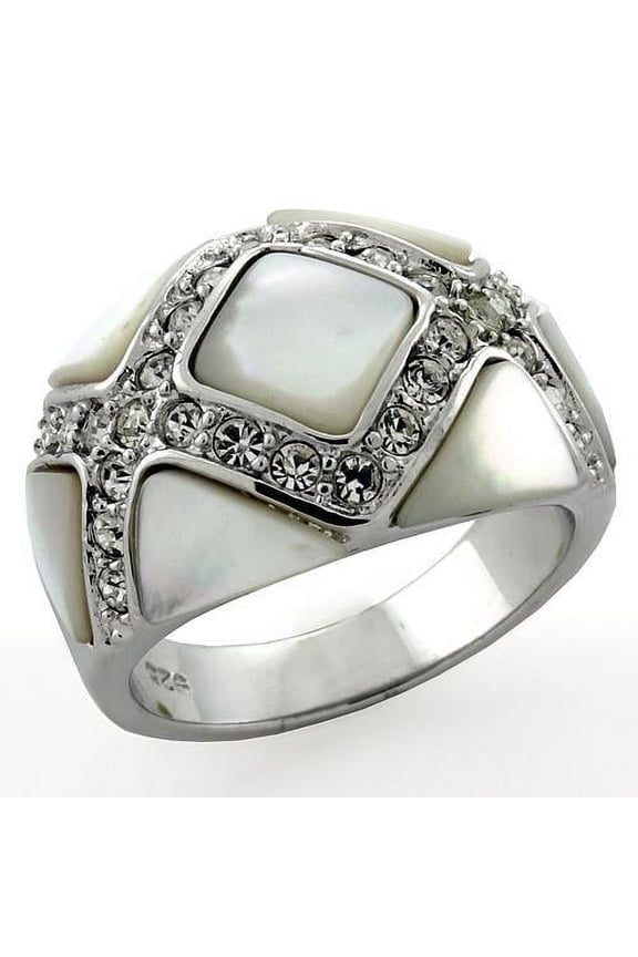 LOAS1099 - Rhodium 925 Sterling Silver Ring with Precious Stone Conch in White