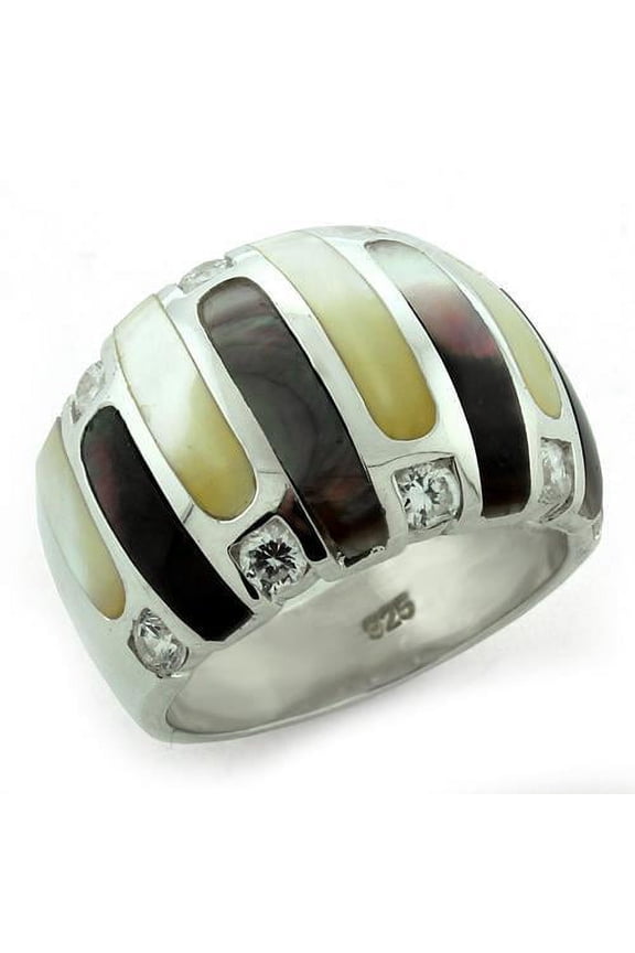 LOAS1167 - High-Polished 925 Sterling Silver Ring with Precious Stone Conch in Multi Color