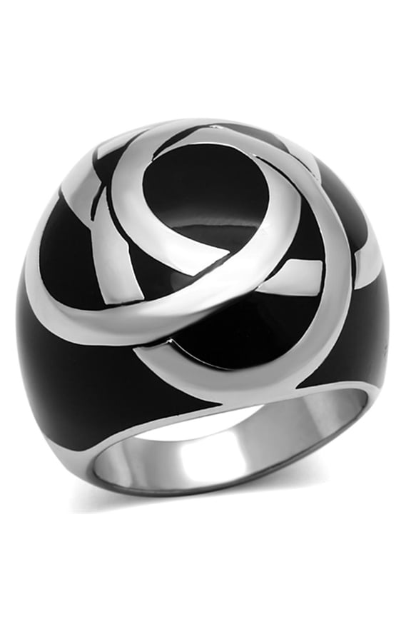 TK1133 - High polished (no plating) Stainless Steel Ring with Epoxy in Jet