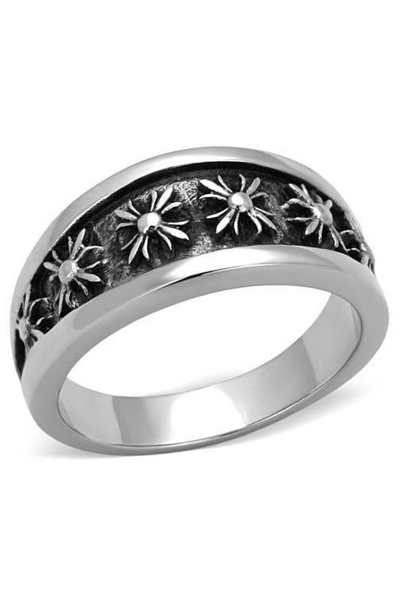 TK1603 - High polished (no plating) Stainless Steel Ring with Epoxy in Jet