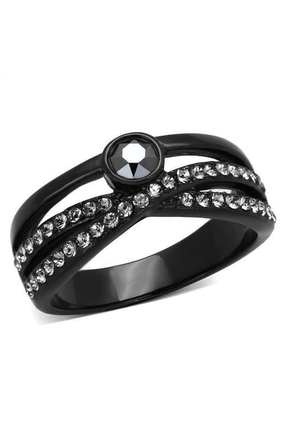 TK1620 - IP Black(Ion Plating) Stainless Steel Ring with Top Grade Crystal in Hematite