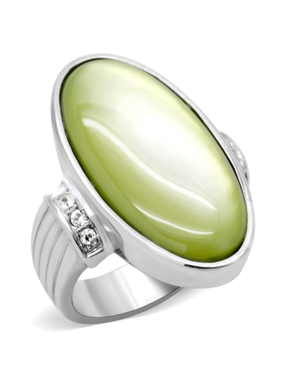 TK211 - High polished (no plating) Stainless Steel Ring with Precious Stone Conch in Apple Green color