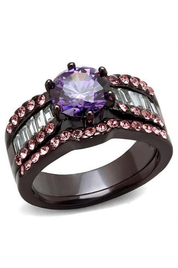 TK2652 - IP Dark Brown (IP coffee) Stainless Steel Ring with AAA Grade CZ in Amethyst