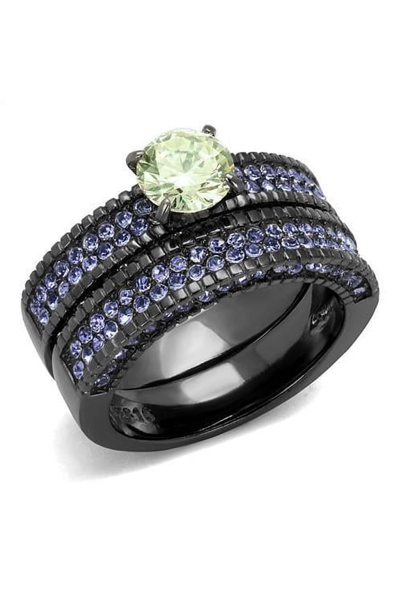 TK2672 - IP Light Black (IP Gun) Stainless Steel Ring with AAA Grade CZ in Apple Green color