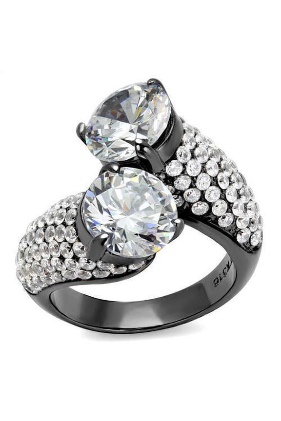 TK2674 - IP Light Black Stainless Steel Ring with AAA Grade CZ in Clear