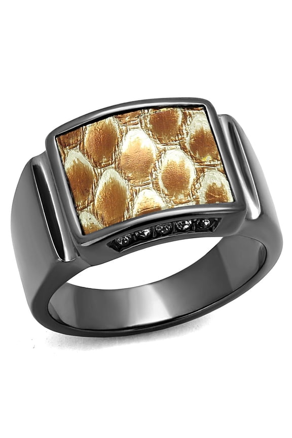 TK2738 - IP Light Black Stainless Steel Ring with Leather in Brown