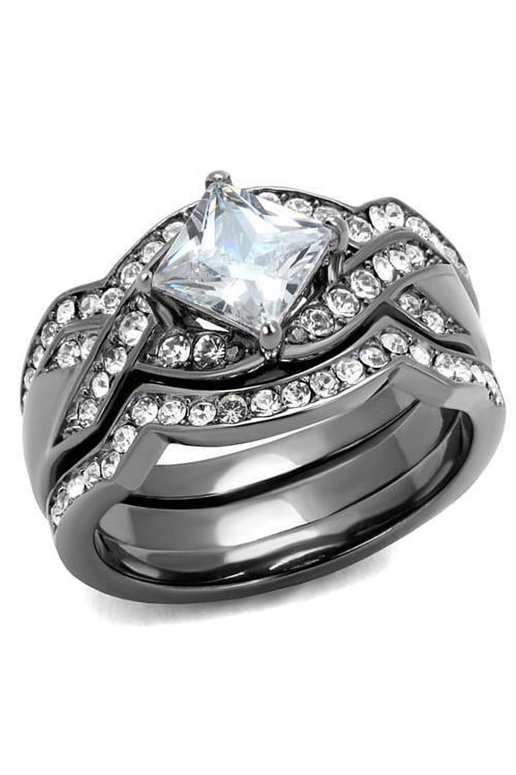 TK2741 - IP Light Black (IP Gun) Stainless Steel Ring with AAA Grade CZ in Clear