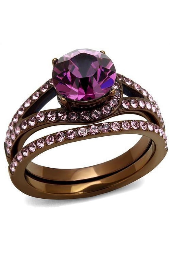 TK2745 - IP Coffee light Stainless Steel Ring with Top Grade Crystal in Amethyst