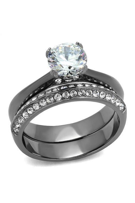 TK2797 - IP Light Black (IP Gun) Stainless Steel Ring with AAA Grade CZ in Clear