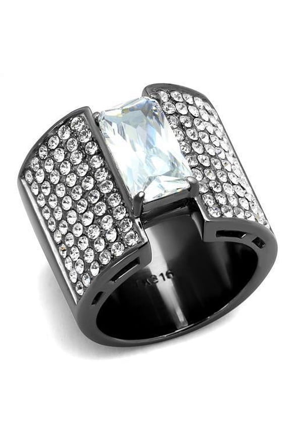 TK2798 - IP Light Black (IP Gun) Stainless Steel Ring with AAA Grade CZ in Clear
