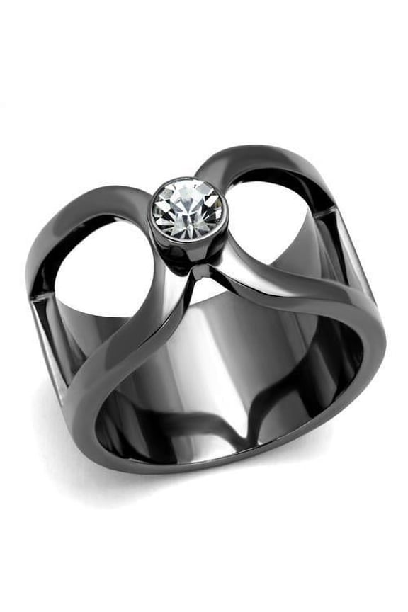 TK2897 - IP Light Black Stainless Steel Ring with Top Grade Crystal in Clear