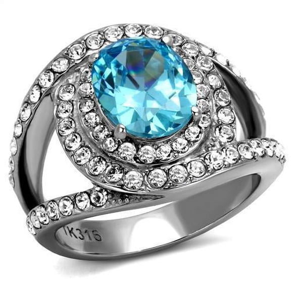 RareGem TK2900 - High polished (no plating) Stainless Steel Ring with Synthetic Synthetic Glass in Sea Blue