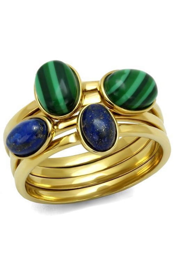 TK2905 - IP Gold(Ion Plating) Stainless Steel Ring with Synthetic MALACHITE in Emerald