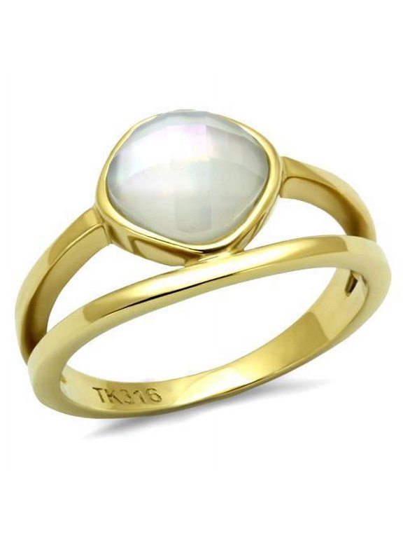 TK2908 - IP Gold(Ion Plating) Stainless Steel Ring with Precious Stone Conch in White
