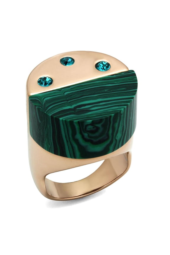 TK2986 - IP Rose Gold(Ion Plating) Stainless Steel Ring with Synthetic MALACHITE in Emerald
