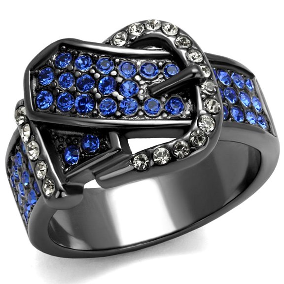 RareGem TK2995 - IP Light Black (IP Gun) Stainless Steel Ring with Top Grade Crystal in Multi Color