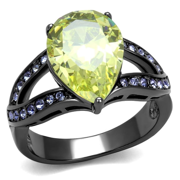 RareGem TK2997 - IP Light Black (IP Gun) Stainless Steel Ring with AAA Grade CZ in Apple Green color