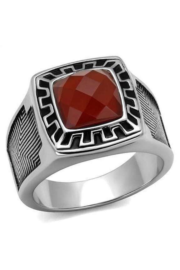 TK3007 - High polished (no plating) Stainless Steel Ring with Semi-Precious Agate in Siam