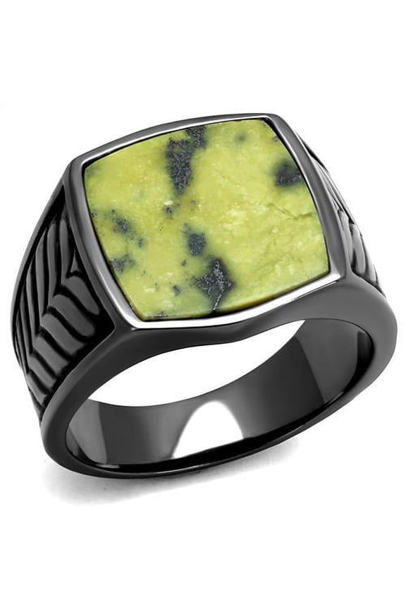 TK3112 - IP Light Black Stainless Steel Ring with Semi-Precious Topaz Jade in Topaz