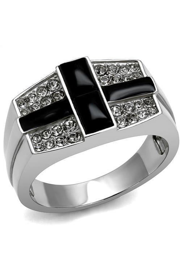 TK3117 - High polished (no plating) Stainless Steel Ring with Semi-Precious Agate in Jet