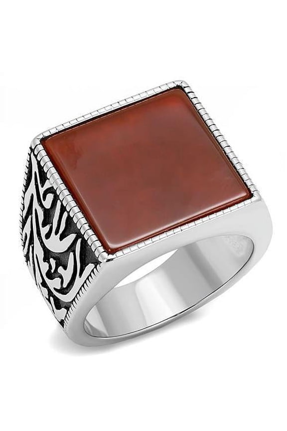 TK3189 - High polished (no plating) Stainless Steel Ring with Semi-Precious Agate in Siam