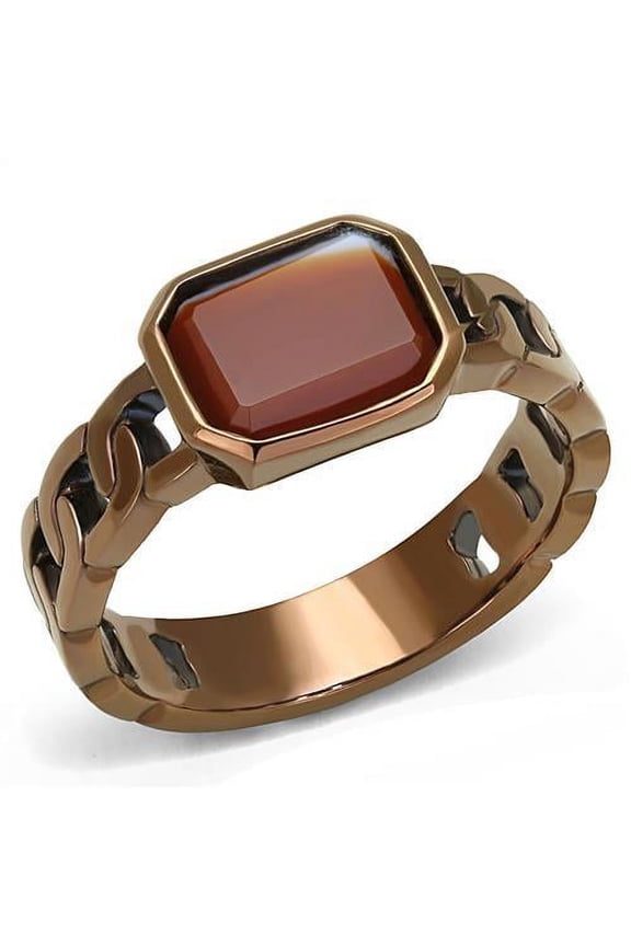 TK3193 - IP Coffee light Stainless Steel Ring with Semi-Precious Agate in Siam