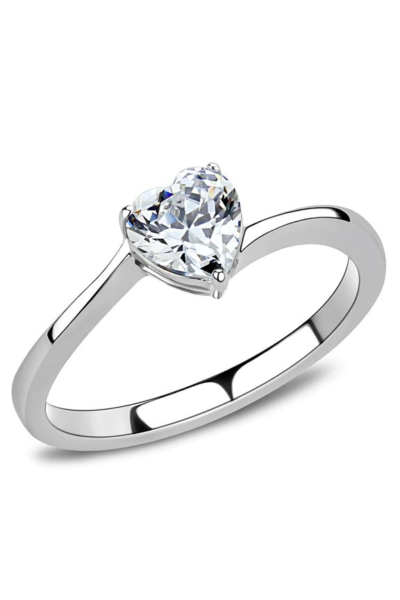TK3434 - High polished (no plating) Stainless Steel Ring with AAA Grade CZ in Clear