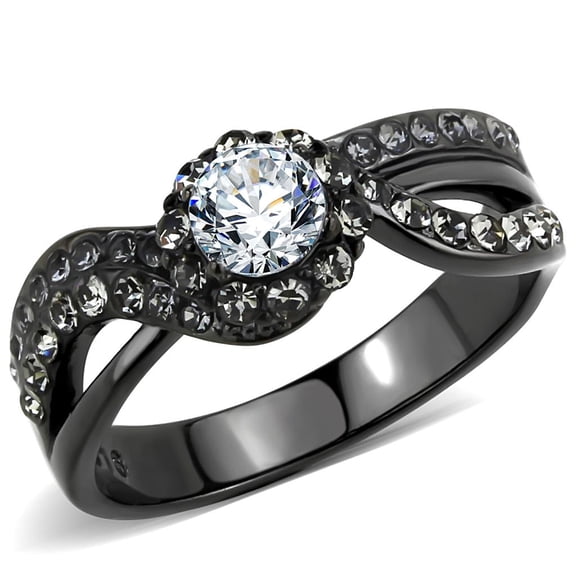 RareGem TK3448 - IP Light Black (IP Gun) Stainless Steel Ring with AAA Grade CZ in Clear
