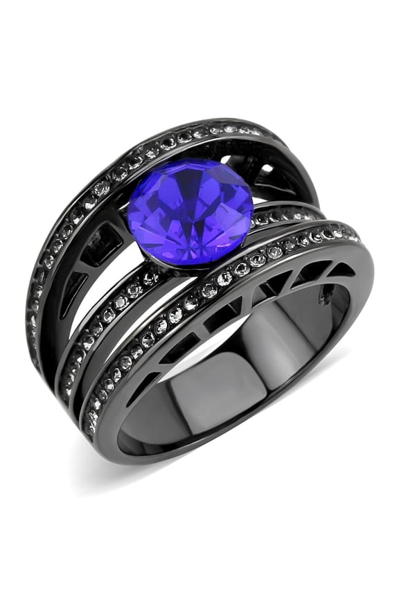 TK3453 - IP Light Black (IP Gun) Stainless Steel Ring with Top Grade Crystal in Sapphire