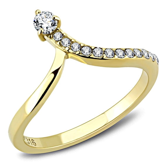 RareGem TK3524 - IP Gold(Ion Plating) Stainless Steel Ring with AAA Grade CZ in Clear