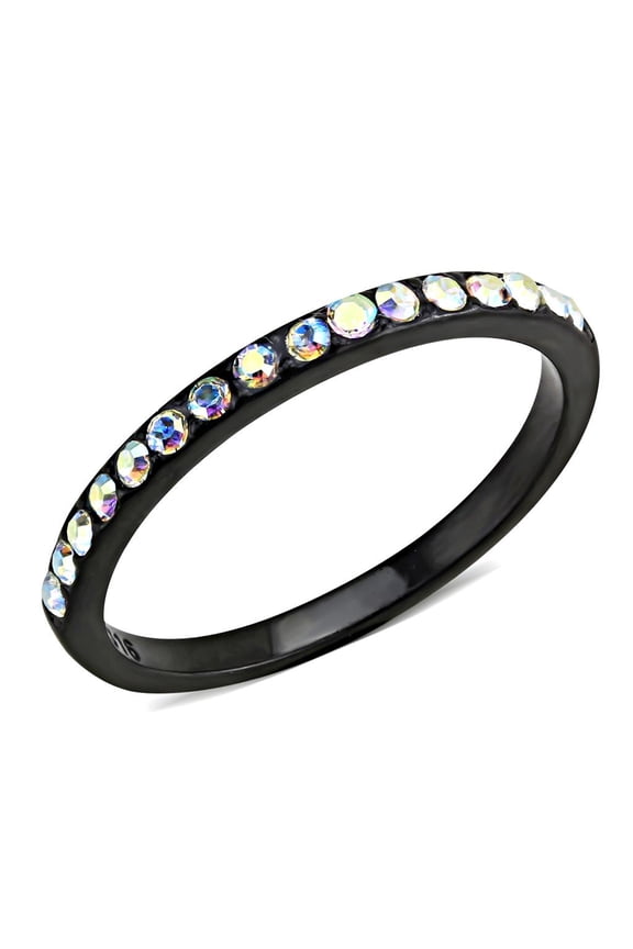 TK3556 - IP Black(Ion Plating) Stainless Steel Ring with Top Grade Crystal in Aurora Borealis (Rainbow Effect)
