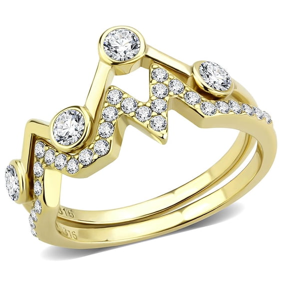 RareGem TK3596 - IP Gold(Ion Plating) Stainless Steel Ring with AAA Grade CZ in Clear