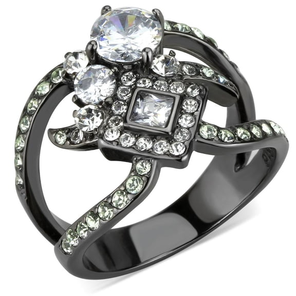 RareGem TK3690 - IP Light Black (IP Gun) Stainless Steel Ring with AAA Grade CZ in Clear