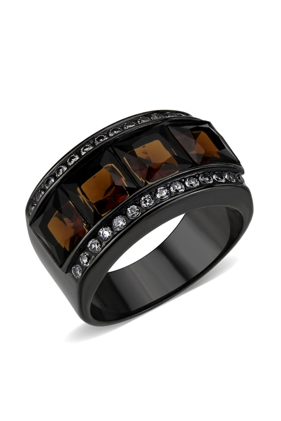 TK3746 IP Black Stainless Steel Ring with Synthetic in Brown