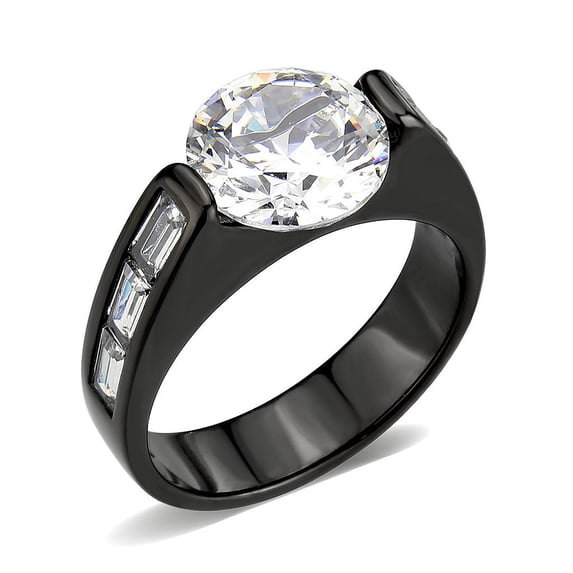 RareGem TK3781 - IP Black (Ion Plating) Stainless Steel Ring with AAA Grade CZ in Clear