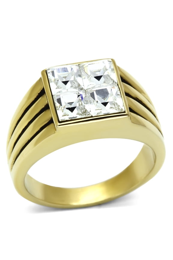 TK769 - IP Gold(Ion Plating) Stainless Steel Ring with Top Grade Crystal in Clear
