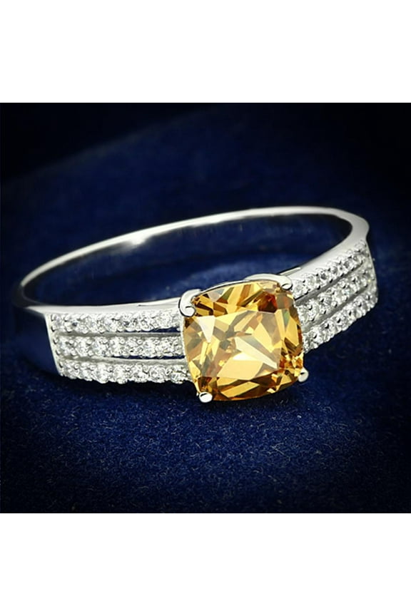 TS099 - Rhodium 925 Sterling Silver Ring with AAA Grade CZ in Champagne